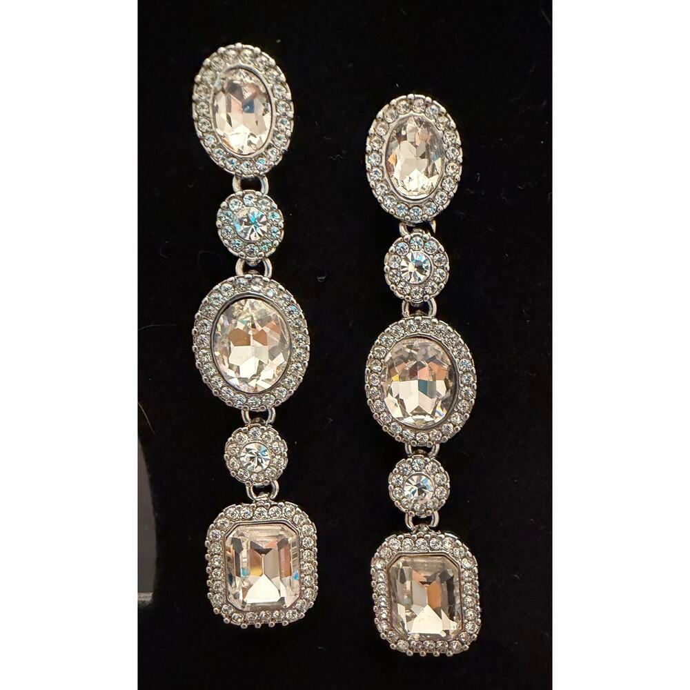 Glamorous Givenchy Stone Linear Drop Earrings large emerald-cut crystals 3”h